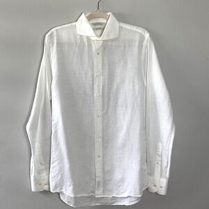 Suitsupply Linen Cotton White Long Sleeve Dress Shirt Size M Menswear Formal